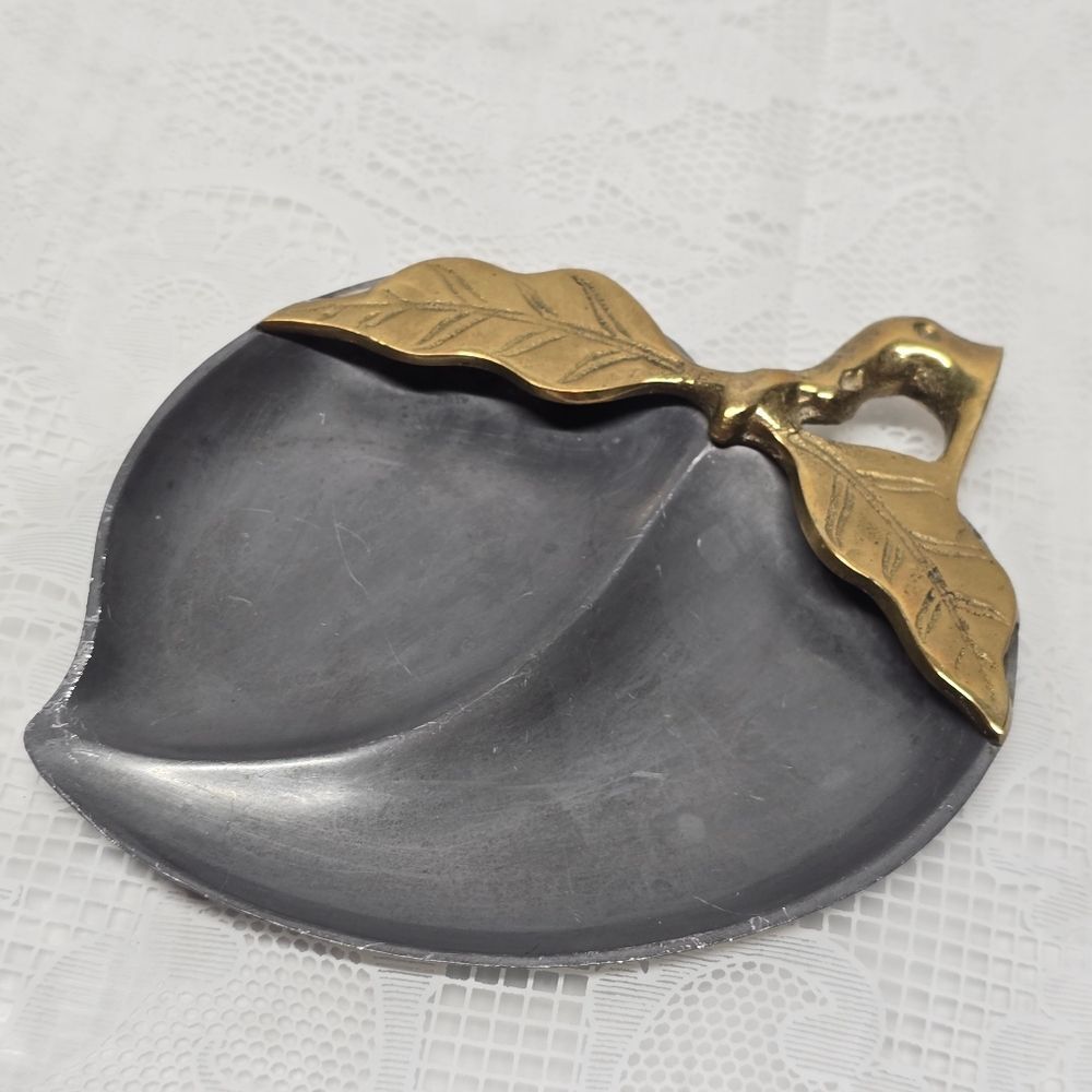 Vintage Marshall Field Brass Pewter Apple Peach Divided Trinket Dish